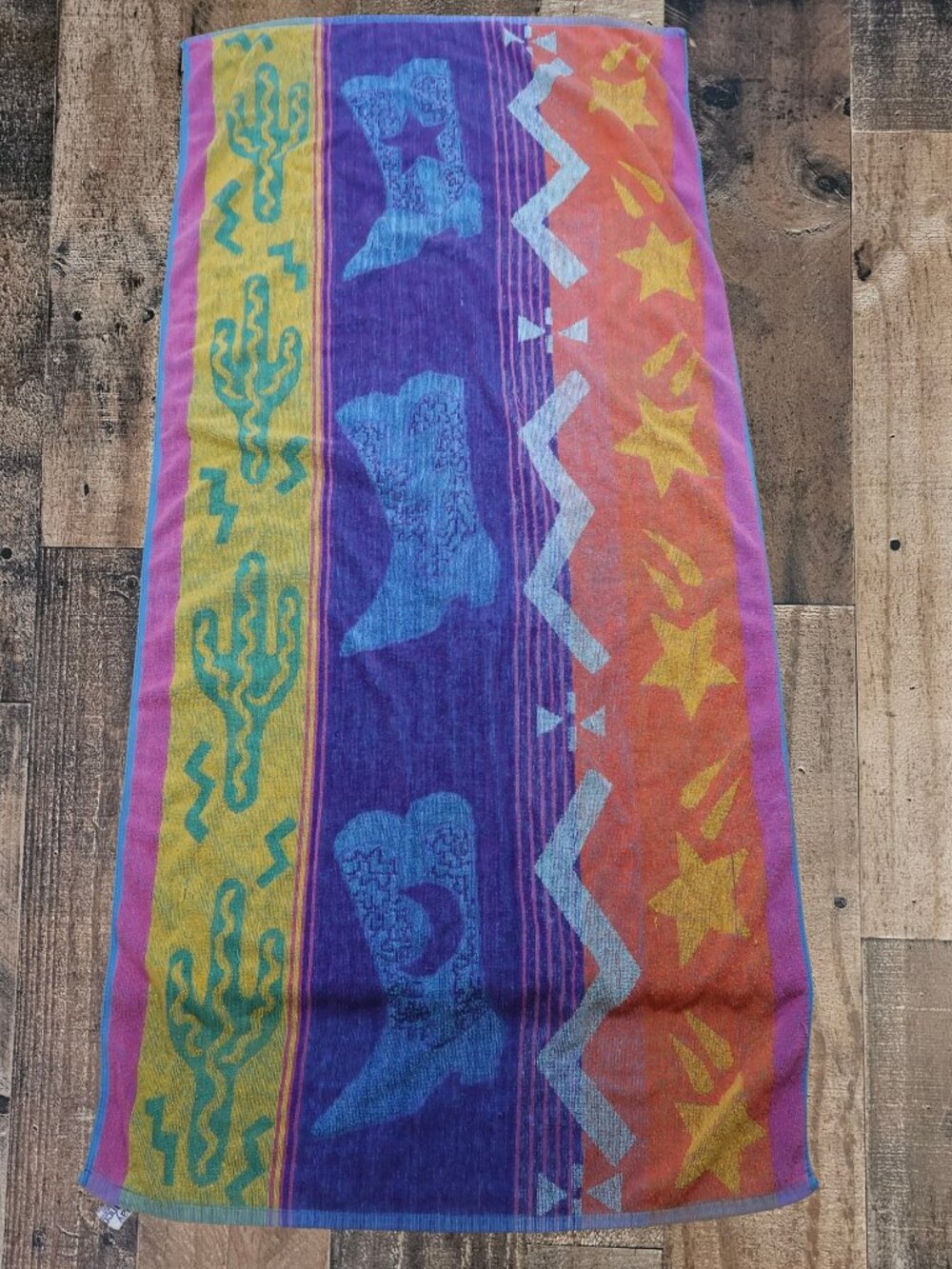Vintage Jay Franco Colorful Beach Bath Towel Cowboy Boot Cactus Western